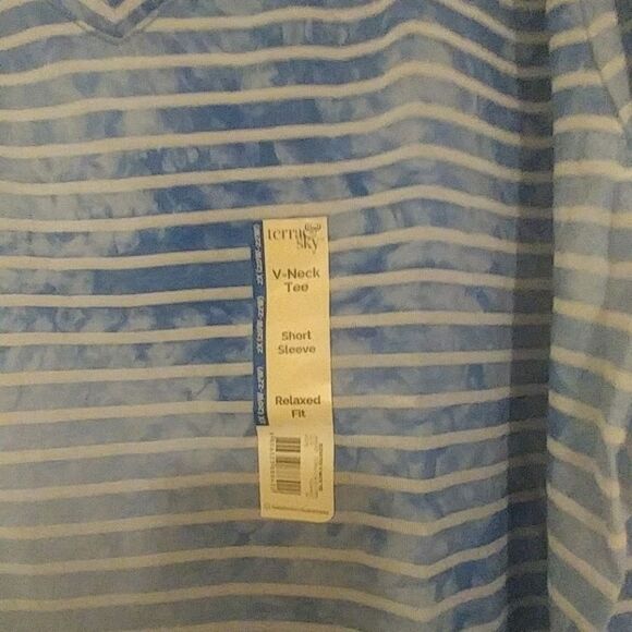 Terra & Sky Notched Neck Blue Striped Tee New with Tags Size 2X - Picture 3 of 5